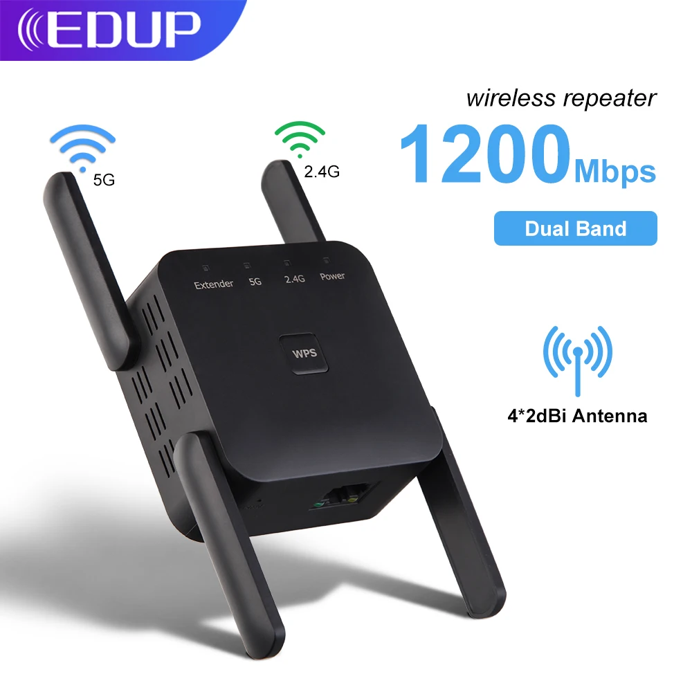 best wireless router EDUP 1200Mbps WiFi Repeater Extender One Click WPS Dual Band 4 Antennas Wireless WiFi Repeater Network Extender Long Range Home 5g wifi amplifier