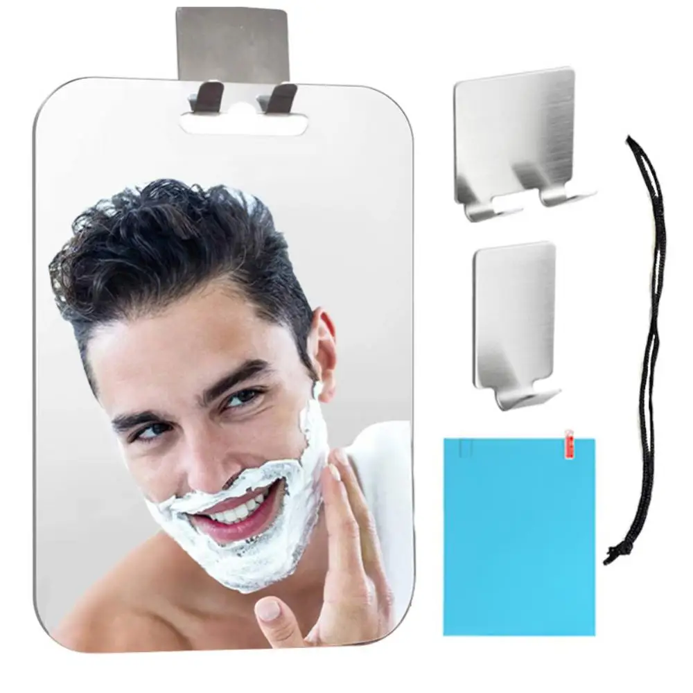 1/2PCS Hot Large Fogless Shower Mirror For Shaving Acrylic Anti-Fog Shaving Mirror with Razor Holder Hooks Wall Hanging Mirror 2