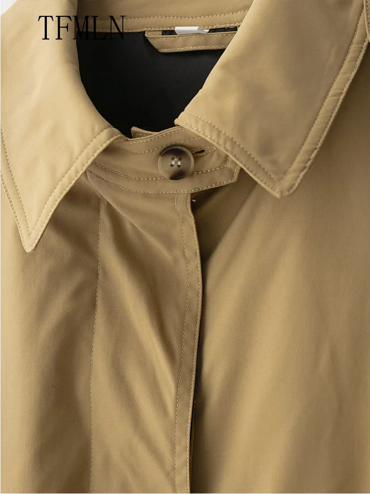 2025 Autumn Women Causal Jackets With Belt Fashion Turn Down Collar Single Breasted Loose Coats Vintage Solid Chic Streetwear