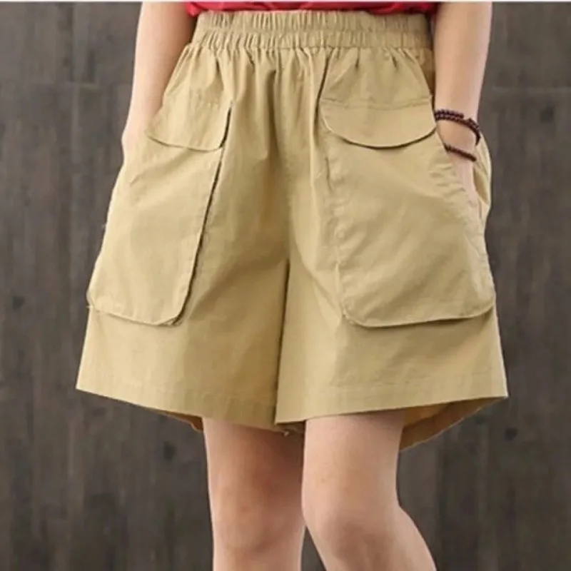 Women's Shorts High Waist Elastic Casual Summer Big Pocket Oversized Y2K woman cloth summer woman elegant punk retro clothes booty shorts for women