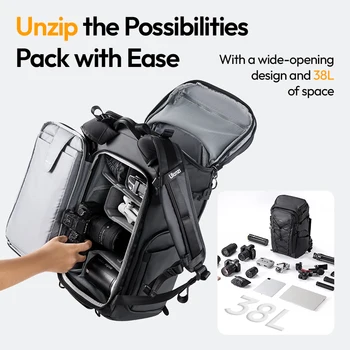 Ulanzi AB01 TAI Outdoor Camera Backpack 38L Clamshell Bag for Cameras Lenses Laptops Travel Shoulder with Laptop Tablet Sleeve