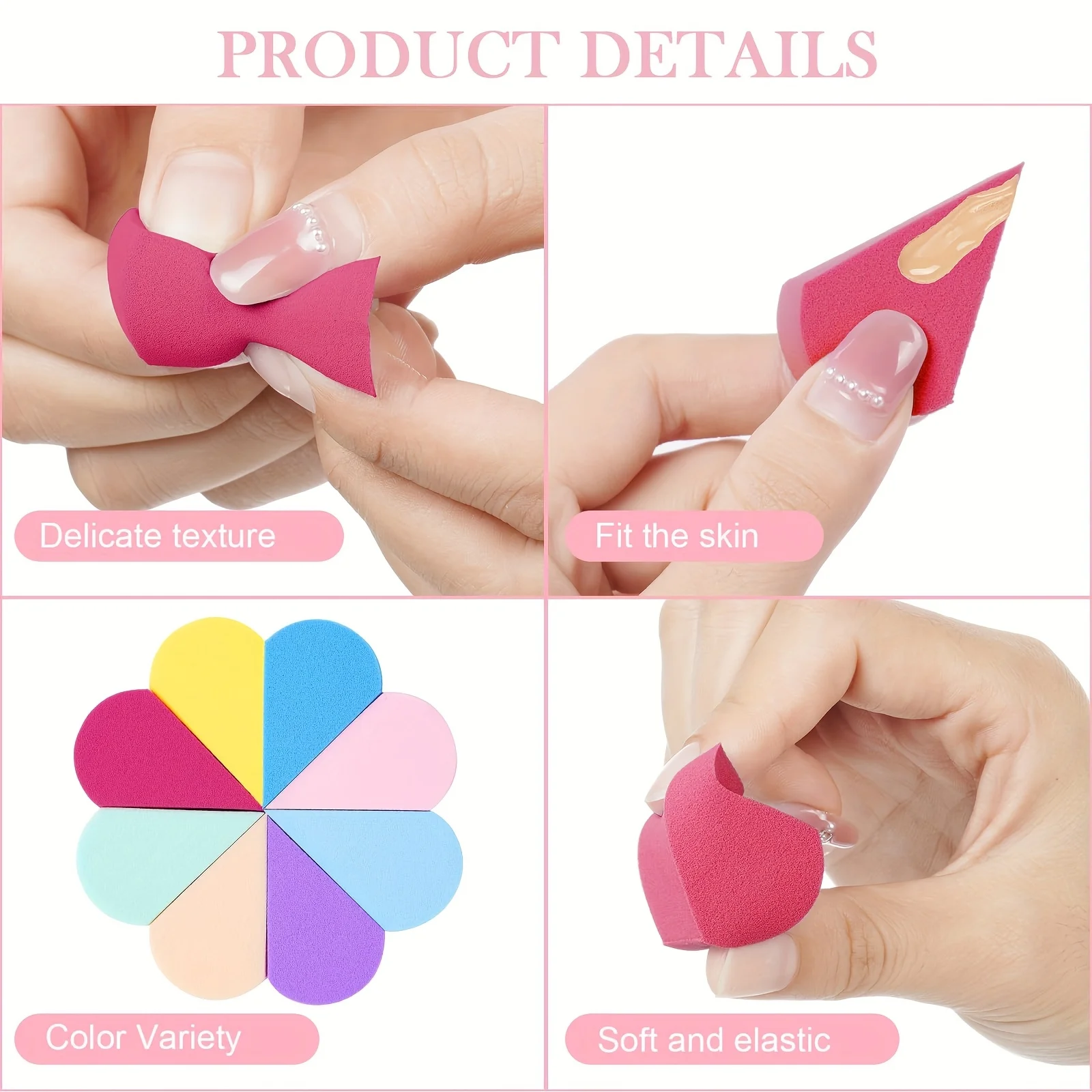 8Pcs Petal Makeup Sponges - Random Color for Foundation/Concealer | Soft Reusable Hypoallergenic Cosmetic Tools