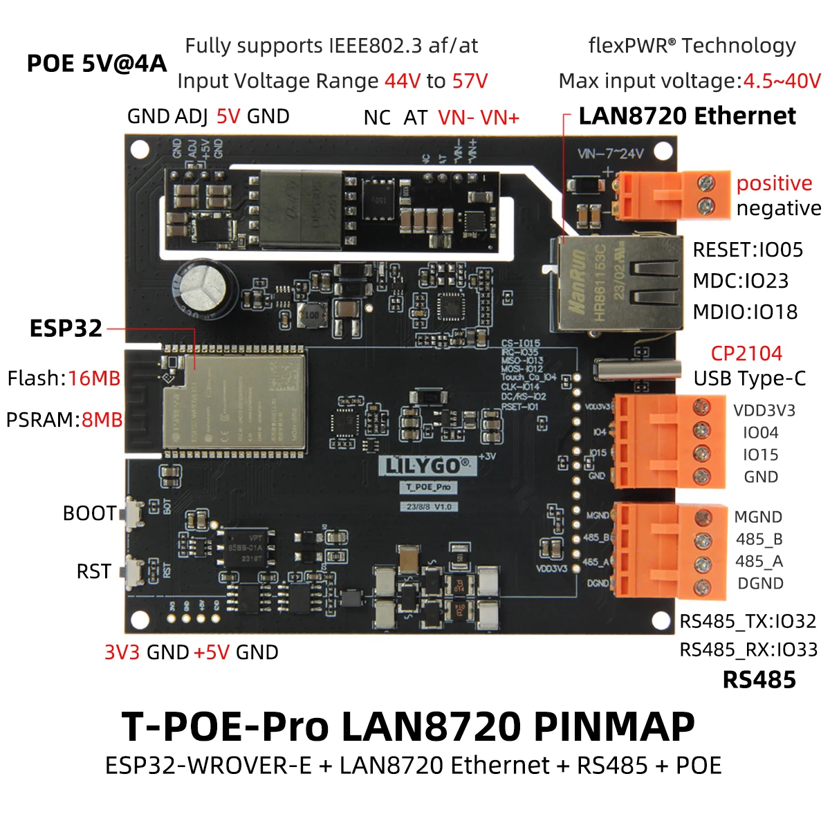 ® TTGO T-Internet-POE ESP32-WROOM LAN8720A Chip Ethernet Adapter And Downloader