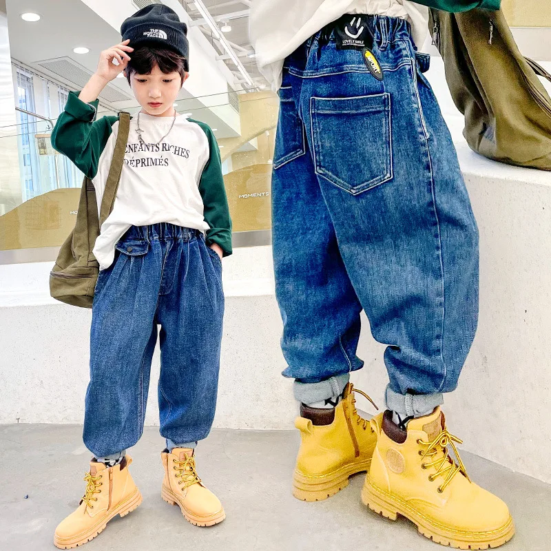 

Детские джинсы в ковбойском стиле для мальчиков, синие джинсовые штаны с надписью, детская одежда, джинсы в стиле хип-хоп для мальчиков, детские брюки для мальчиков, детская одежда