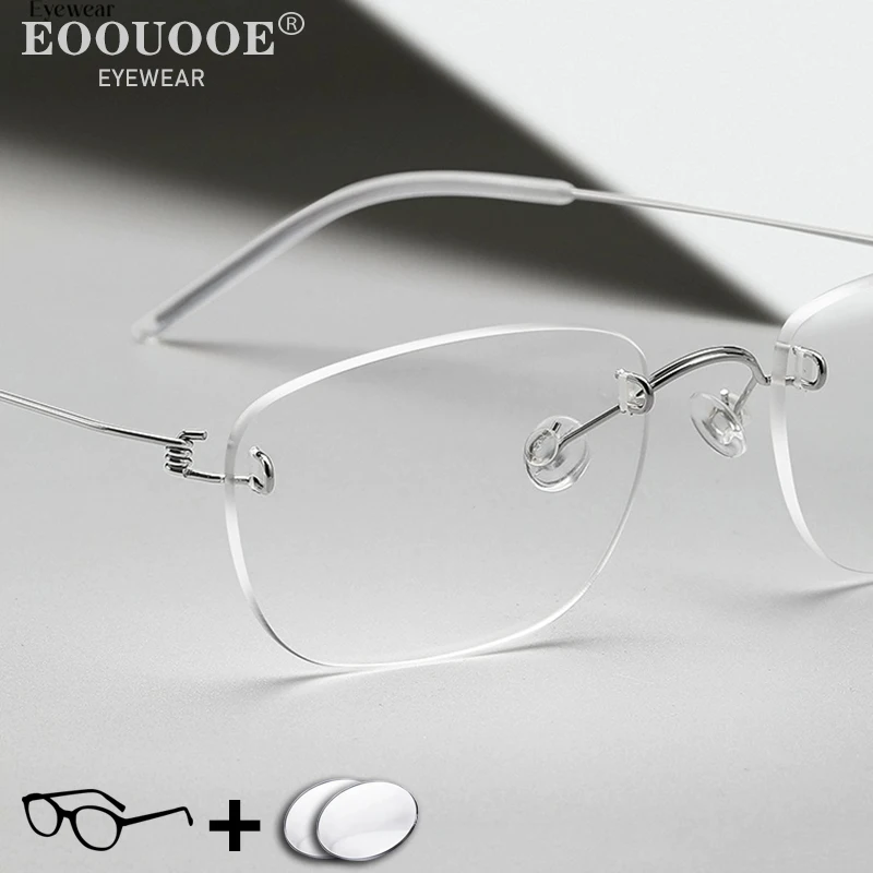 No Screws Rimless Glasses Men Prescription Glasses Titanium 1.61-8 1.67 ...