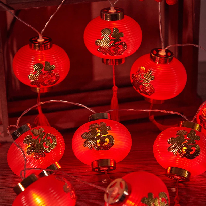 EVER NEW LANTERN 赤 ランタン 1.5M 10Lights Red Chinese Lantern With LED Lights Good Luck