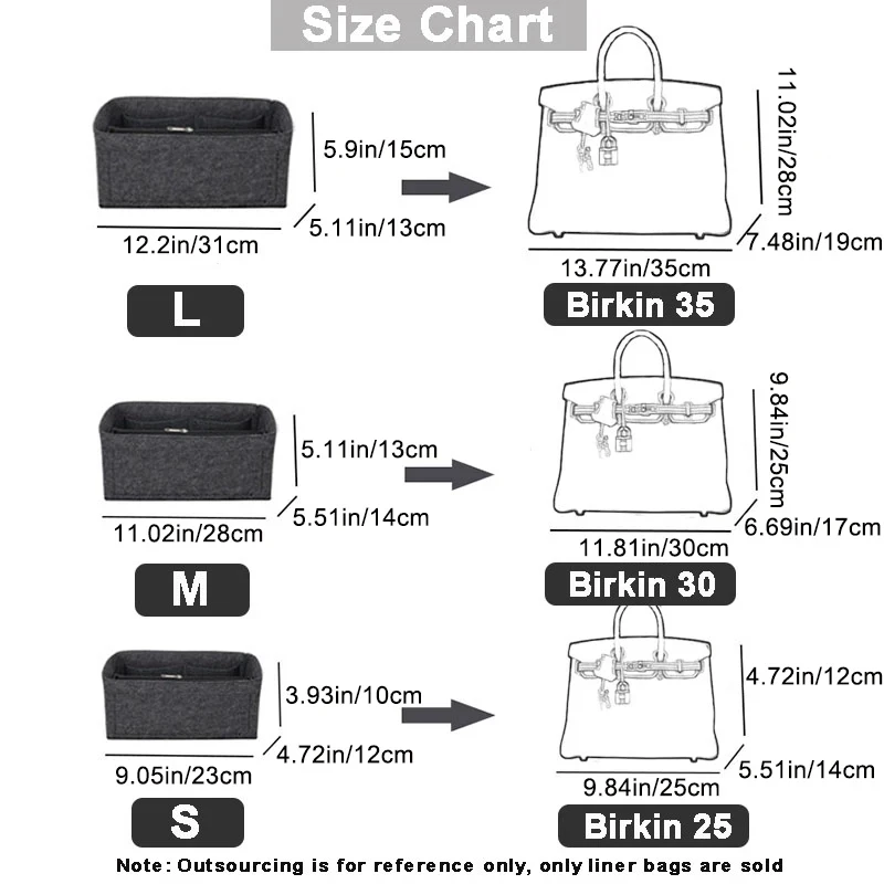 Durable Bag Organizer Soft Felt Liner Pocket Accessory For Hermes H-Birkin 25 30 35 Handbag Expand Storage Space Insert Pocket