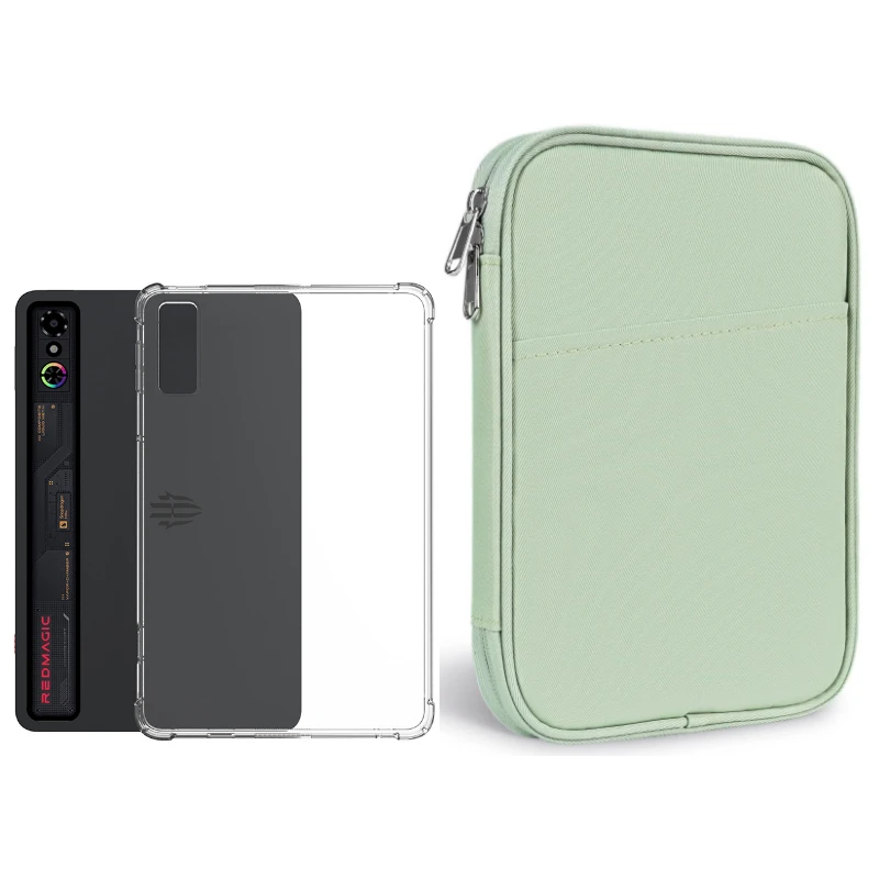 2-in-1 Gaming Tablet Accessory Set: Zipper Sleeve Pouch & Clear Shockproof Back Cover Case
