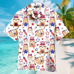 Australian Sloth & Koala 3D Print Hawaiian Shirt for Men - Tropical Animal Design, Short Sleeve Button - Up (Shirts - SZF68635)