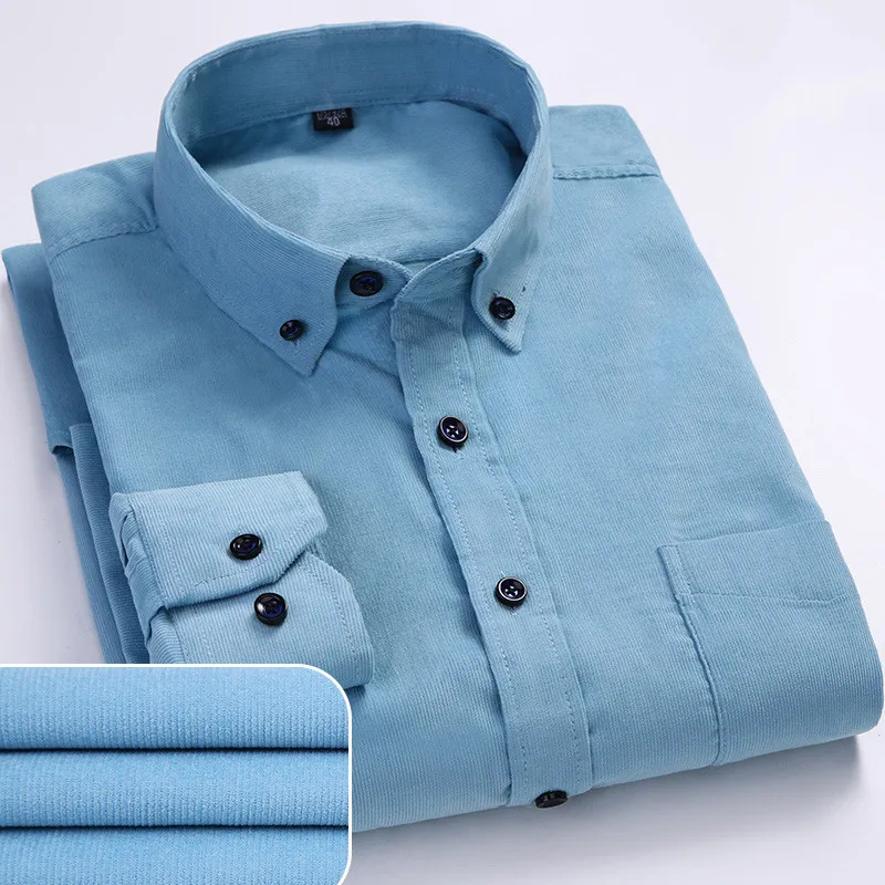Plus Size 6XL Autumn/Winter Warm Quality Cotton Corduroy Long Sleeved Button Collar Casual Shirts For Men Comfortable