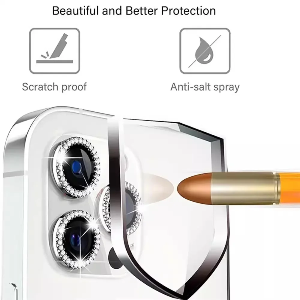 Bling Glitter Diamond Camera Lens Protector Case with Screen Protector Film