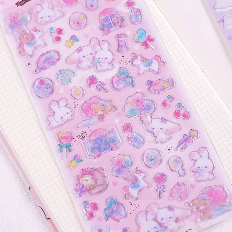 1 Pcs Jelly Candy Color Scrapbook Journal 3D Sticker Cute Animal Bunny Ghost Penguin Stationery Sticker DIY Decor