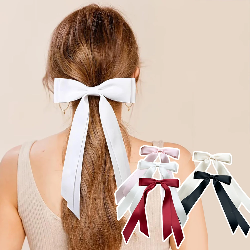 

big Bowknot Tassel Hairpin Long Satin Bows Webbing Braid Barrettes cute Hair Duckbill Clip Bow hair clip Elegant girls hair clip