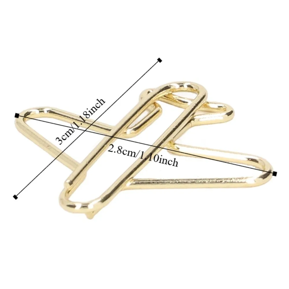 100PCS 재미 있은 항공기 모양의 종이 클립 골드 미니 사이즈 점보 종이 클립 녹 방지 30*28mm 대형 바인더 클립 선물
