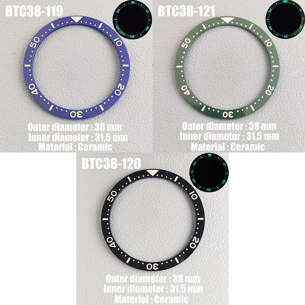 Luminous Ceramic Watch Bezel Insert - 38mm Flat Design