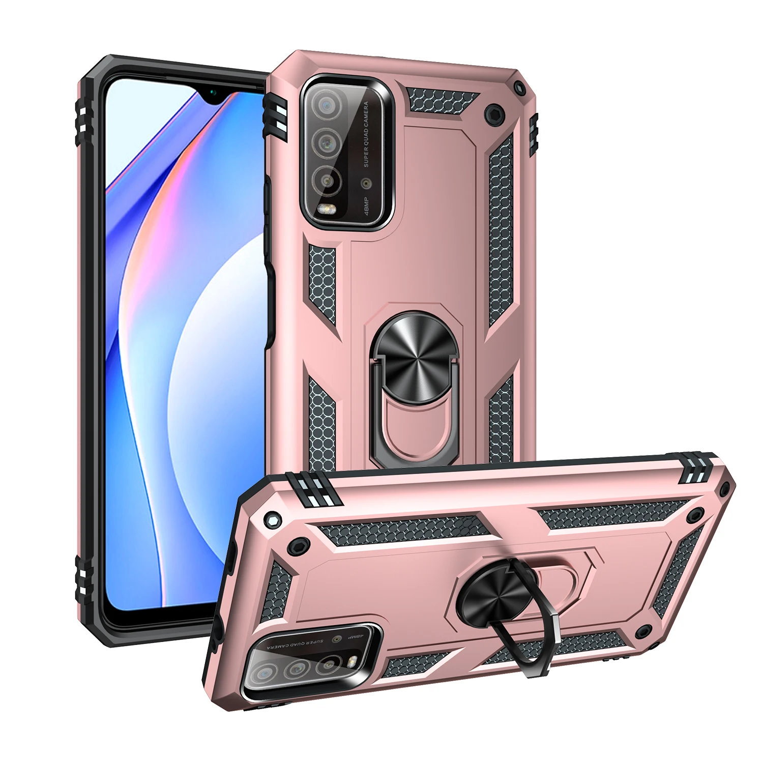 for Redmi 9T Armor Shockproof Case for Xiaomi Redmi 9T Military Protective Magnet Holder Ring Case Cover for 9 T 6