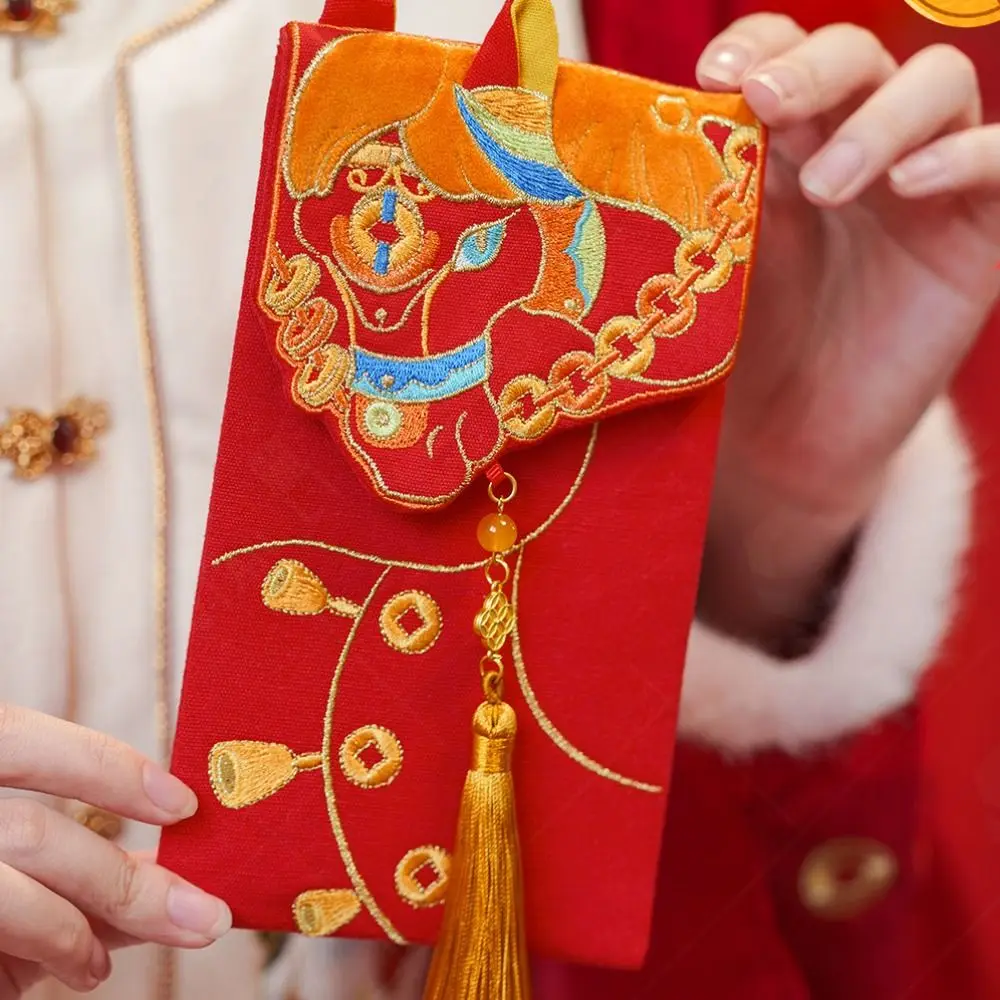 Chinese 2026 New Year Red Envelope Cartoon Bronzing Horse Year Money Envelope Thickened Glitter Frosted Money Bag New Year Gift