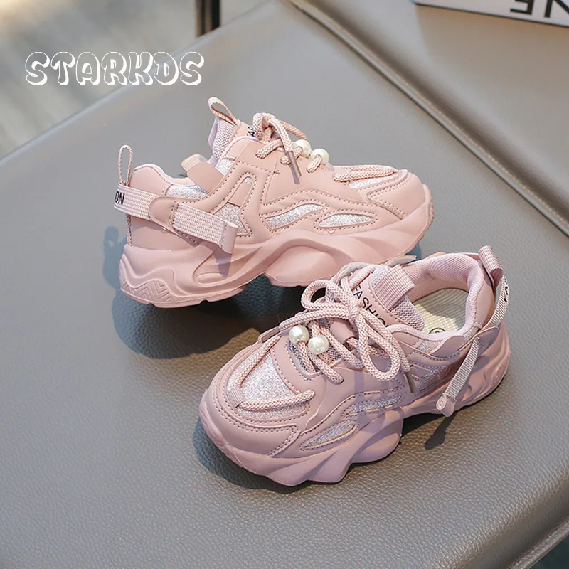 Bling Glitter Sneakers For Kid Girls 2024 Spring New Light Weight Chunky Travel Shoes Child Brand Design Soft  City Walk Zapatos 4