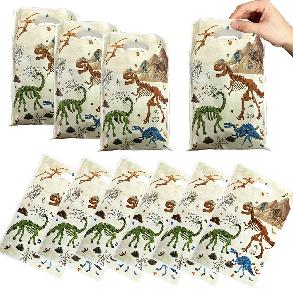 thumbnail image 1 of Bolsas de regalo con forma de dinosaurio para decoración de fiestas de cumpleaños, 40, 30, 20 o 10 unidades, con asa de fósil de dinosaurio, para envoltorios de galletas, suministros para fiestas infa, 1 of 5