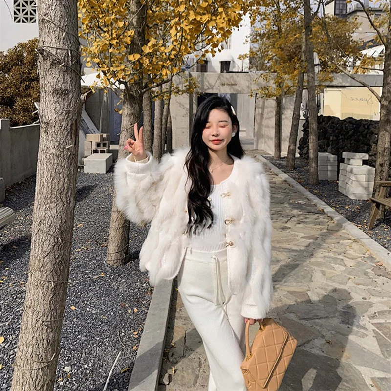Fox Fur Coat 2023 Fashion New Women's Autumn/Winter Coat Fashion Solid Color Fur Coat Elegant Thick Warm Fox Fur Jacket
