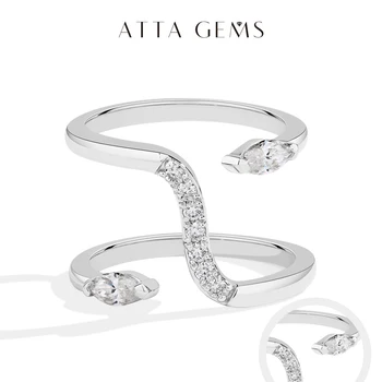 ATTAGEMS Exquisite Full Moissanite Ring D VVS1 Double Snake Shape for Woman Men S925 Sterling Sliver Birthday Gift Party Jewelry
