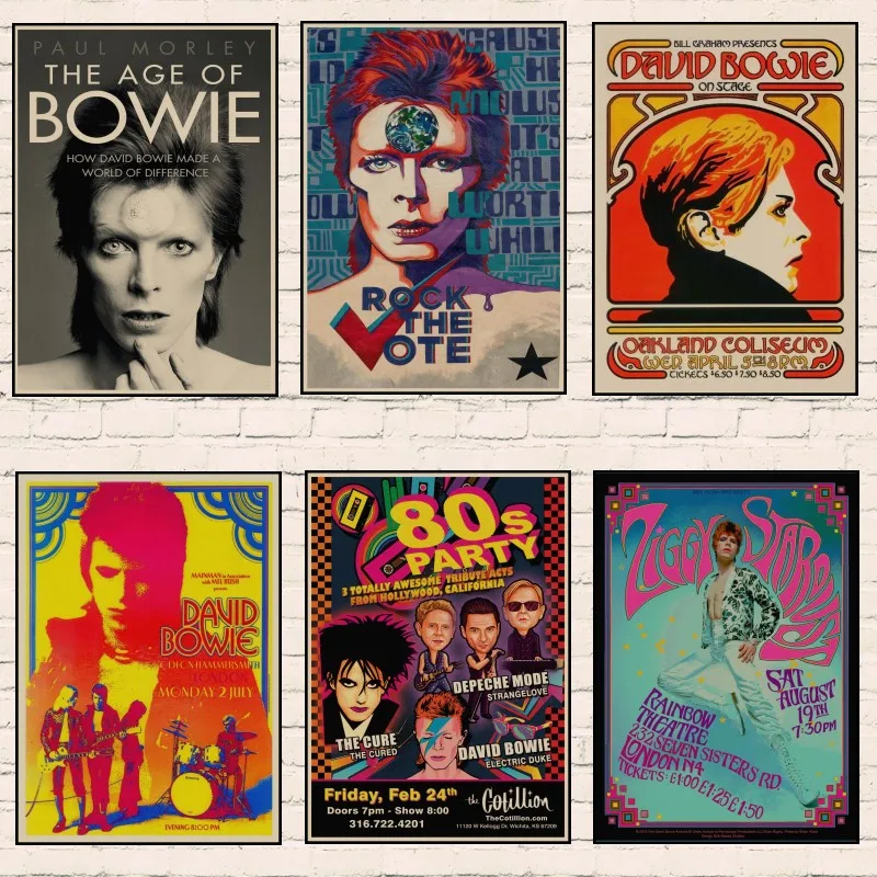 Bowie Poster Retro Vintage Rock Music Kraft Paper Posters Rock Singer Wall Stickers Cafe Bar Room Decoration Wall Decor A3