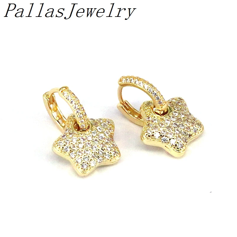 

5Pairs,Trendy Classic Cz Crystal Micro Pave Cubic Zirconia Brilliant Gold Plating Star Hoop Earrings Fine Jewelry For Women