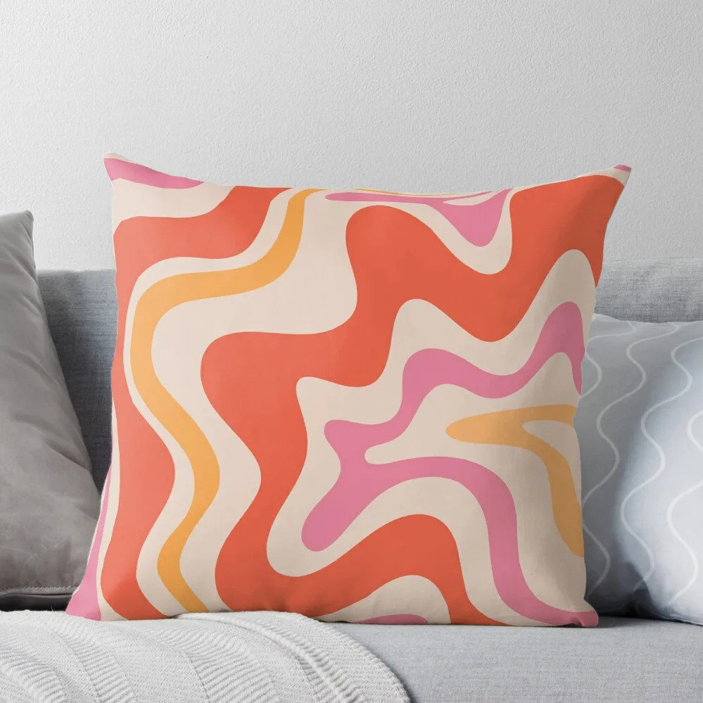

Retro Liquid Swirl Abstract Pattern in Retro Pink and Orange Throw Pillow Cushions For Decorative Sofa