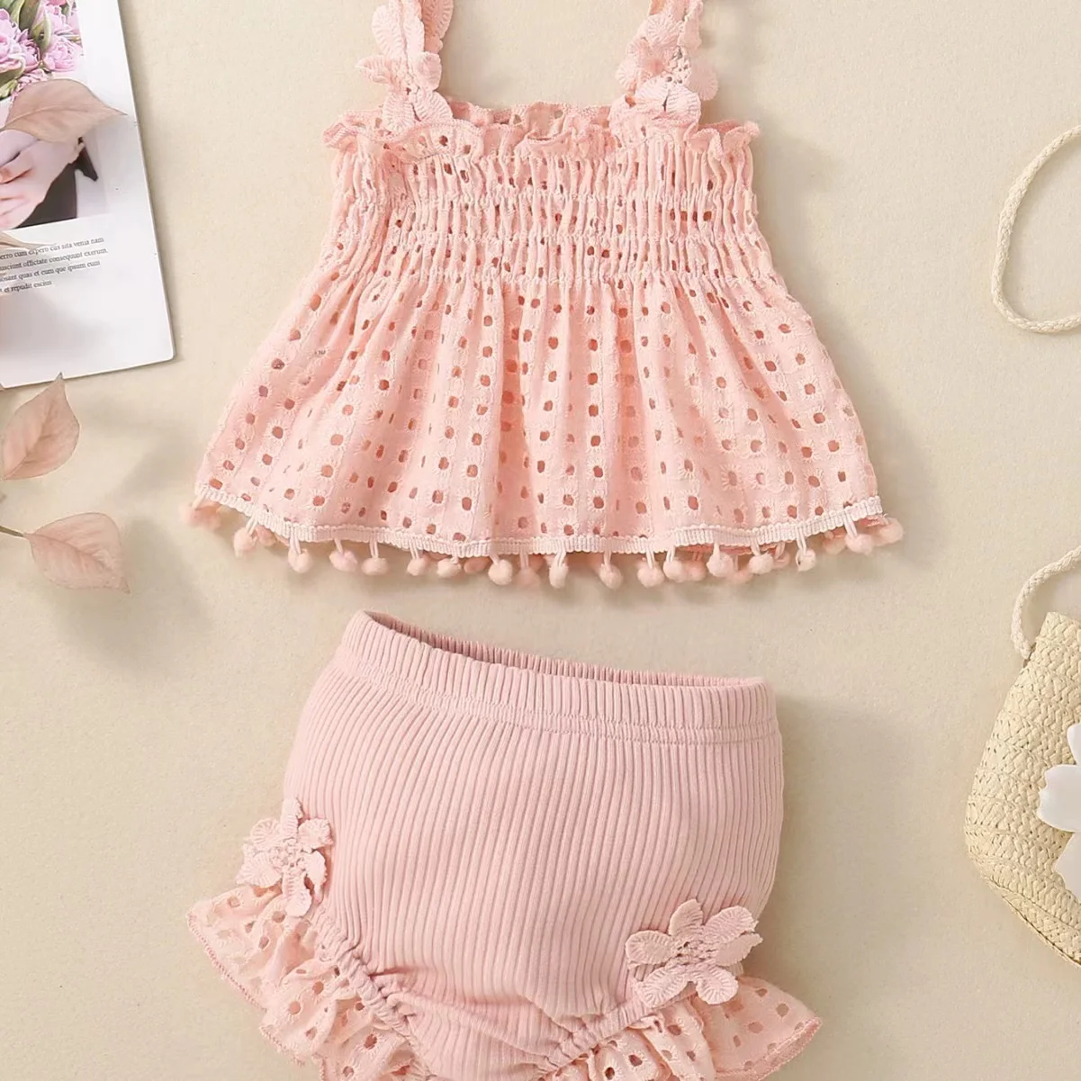 Kids Clothes Set 2PCS Baby Girl Summer Flower Sling Harness Triangle Crawling Suit