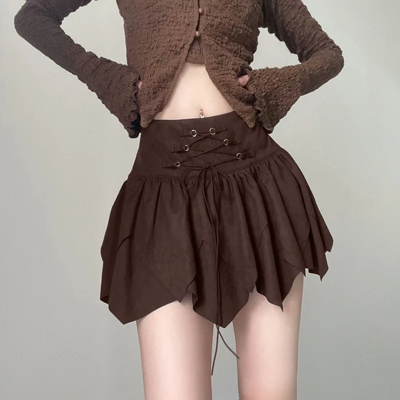 

Women Vintage Skirt High Waist Asymmetric Tie Bow Sexy Mini Dress Ruched Solid Women High Street Skirts Girl Skirts 2023