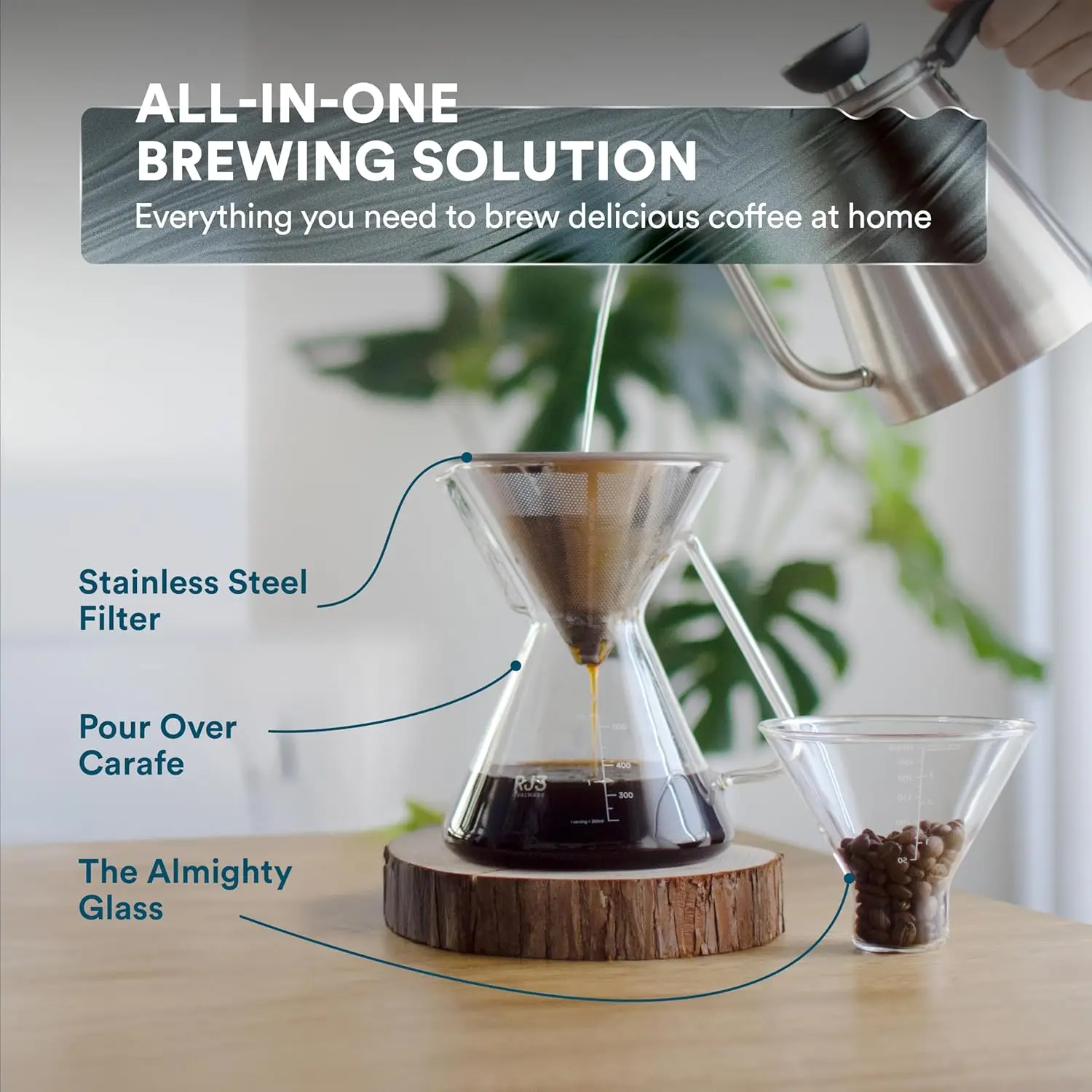 Complete coffee brewing set components