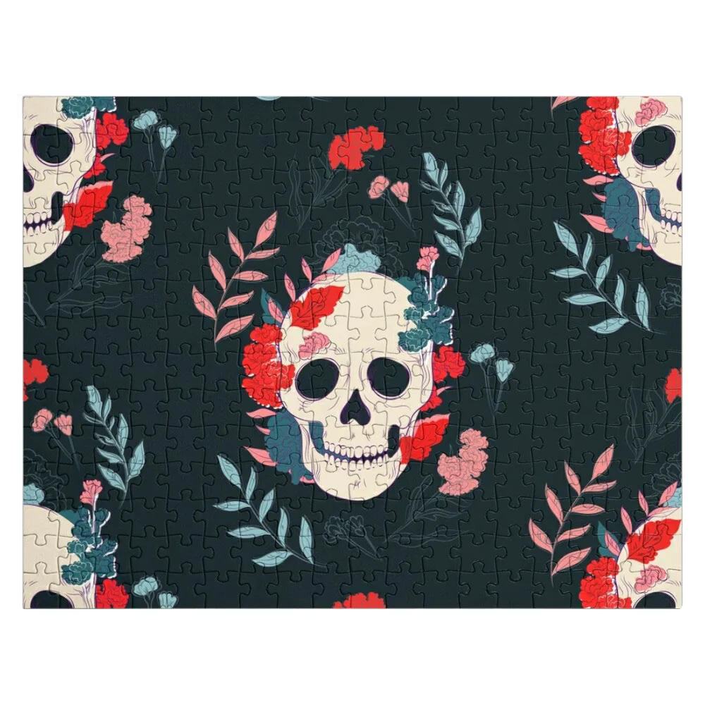 

Seamless Skull And Flowers Pattern Jigsaw Puzzle Custom Name Child Toy Wooden Puzzle Adults
