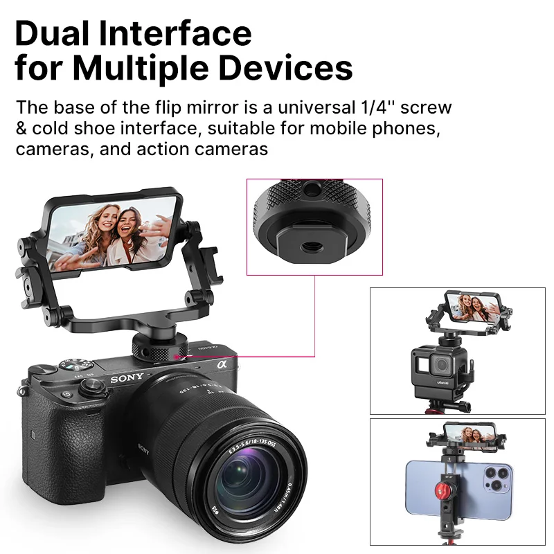 Ulanzi-telefone com Câmera Universal Vlog Flip Screen Mirror Ângulo Ajustável Selfie Bracket Sony Lumix Canon Dslr Câmera Iphone - Image 2