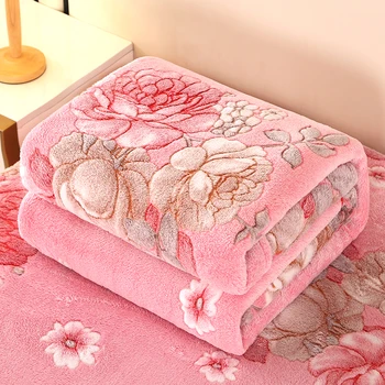 1pc Floral Warm Fleece Bedspread/Blanket 1