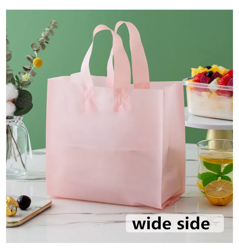 50pcs Plastic Handbag Clothing Store Shopping Package Portable Colors Fast food restaurant Bags for takeout handle white Pocket 5