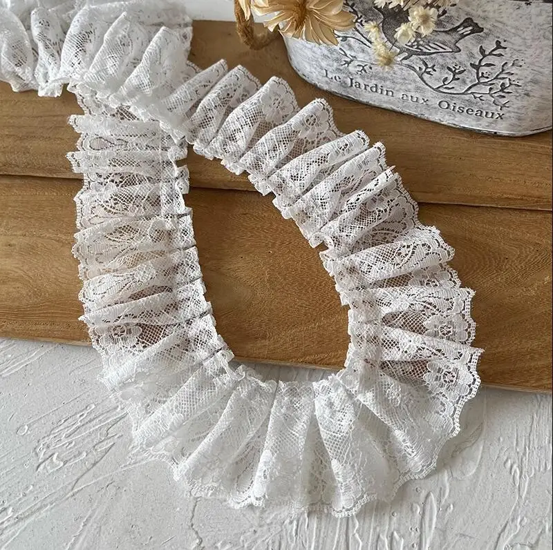 

4meters/lot White lace pleated ribbon baby clothing Decorative Handmade DIY Material Design Fabric Art SC445