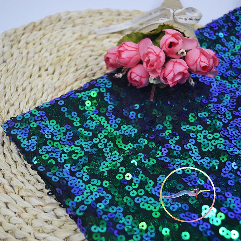 90%Poly+10%Spandex Knitting 5mm Sequins Embroidery Costume Dance dress Fabric Fashion Style Ladies' Colth