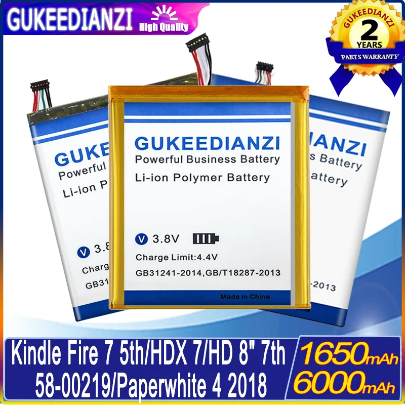 

6000mAh Battery For Amazon Kindle Fire HDX7 5th Gen SV98LN S12-T1 Fire HD 8" 7th Gen SX0340T 2017 58-00219 Paperwhite4 2018