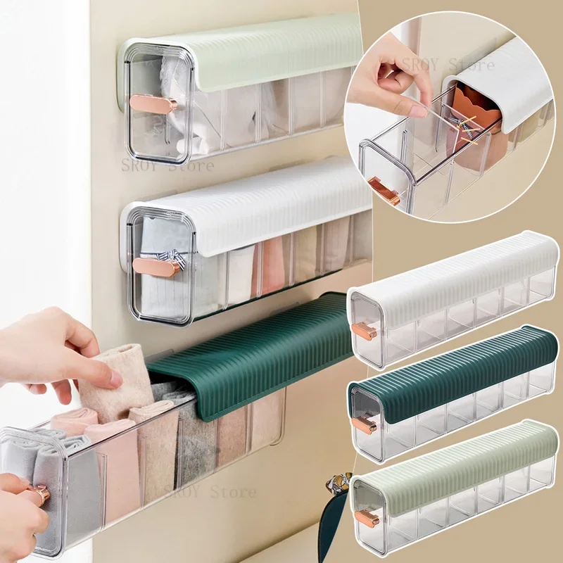 

Wall Hanging 6Grids Transparent Underwear Panties Storage Box Socks Closet Organizer Bedroom Student Dormitory Storage Organizer