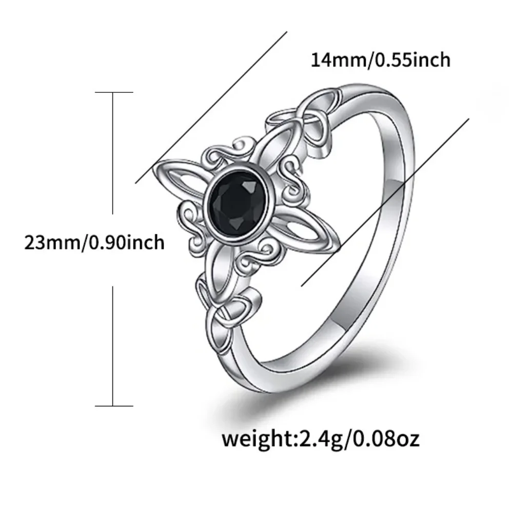 Witches Knot Rings Obsidian Celtic Trinity Knot Ring Pagan Wicca Cross Jewelry for Women