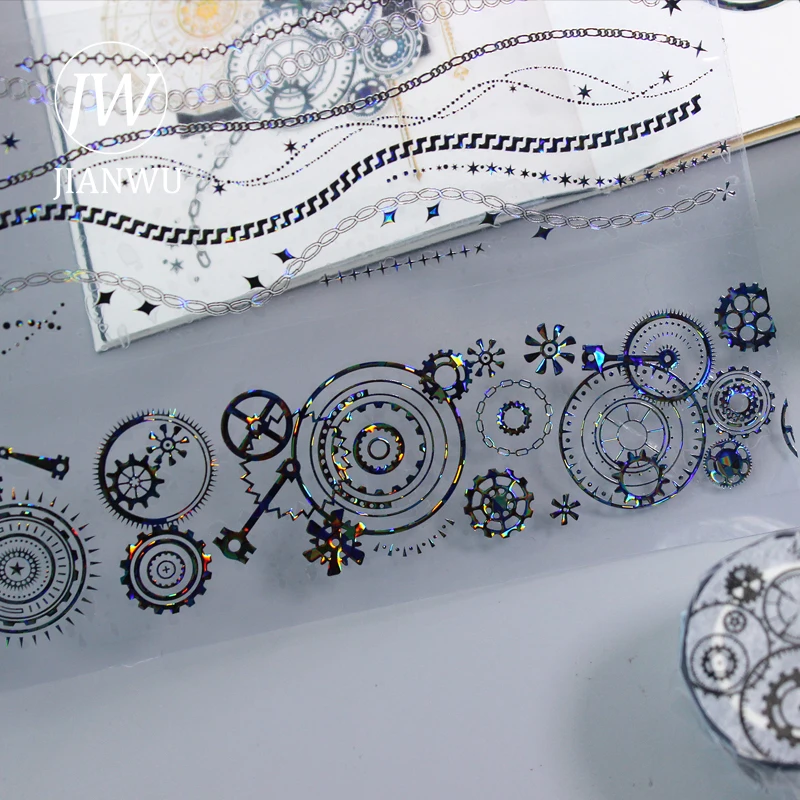 Jianwu 500Cm/Rotolo Catena Di Base Gear Materiale Paesaggistico Decor Laser Pet Tape Creative Diy Journal Collage Cancelleria