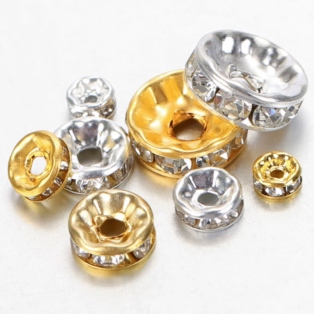 100 Stück 4–10 mm Strass-Abstandsperlen, Leichtmetall-Radperlen für DIY-Armbänder, Halsketten, Ohrringe, Bekleidungszubehör