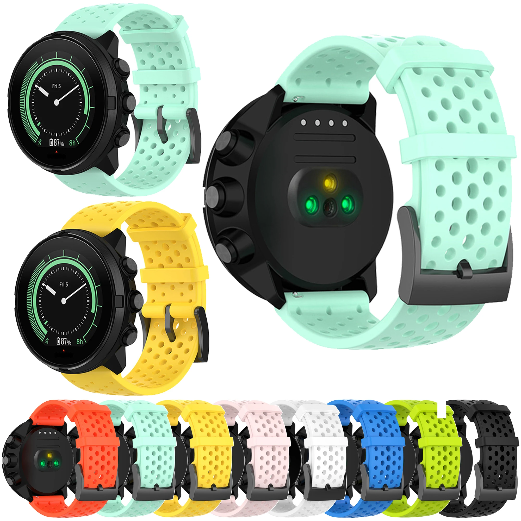 Breathable Soft Silicone Replacement Watchband, 24mm Strap, Universal Fit