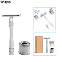 Whityle 04TS Double Edge Original Safety Razor Manual Shaving Shaver With Holder Stand 5 PCS Blades Gift For Man & Women