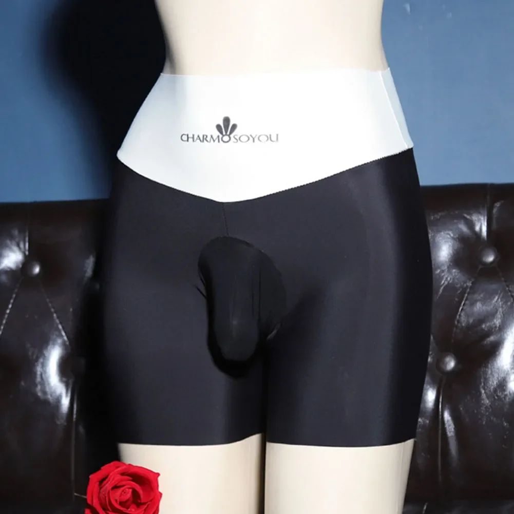 

Sexy Mens Sissy Panties Bulge Pouch High Elastic Underwear High Waist Solid Boxer Briefs Gays Imitates Lingerie Seamless Trunks