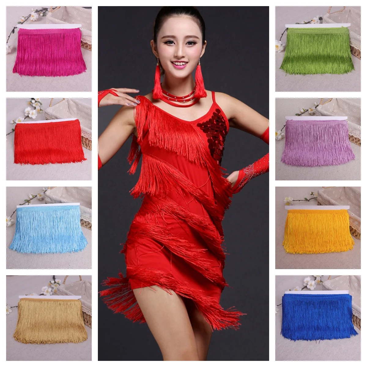 태슬 프린지 그린 아름다운 프린지 백 프린지 트림 15cm-20cm 바느질 액세서리 바느질용 원단 10야드