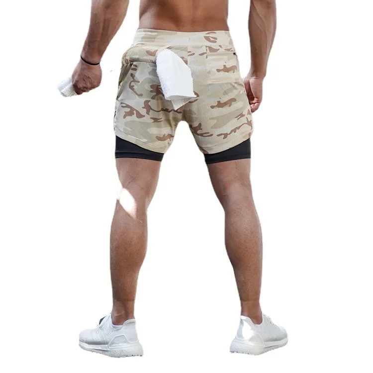 Men Running Shorts Camo Gym Sports Shorts 2 in 1 Quick Dry Workout Fitness Training Jogging Short Summer with Pocket Men Shorts 6