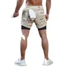 Men Running Shorts Camo Gym Sports Shorts 2 in 1 Quick Dry Workout Fitness Training Jogging Short Summer with Pocket Men Shorts 6