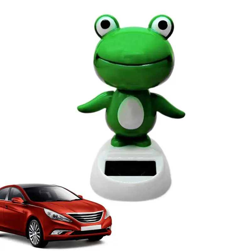Cute Frog Car Solar Decoration Bobble Head Frog Solar Powered Shaking Head Ornament Animated Window Car Dashboard Decoration
