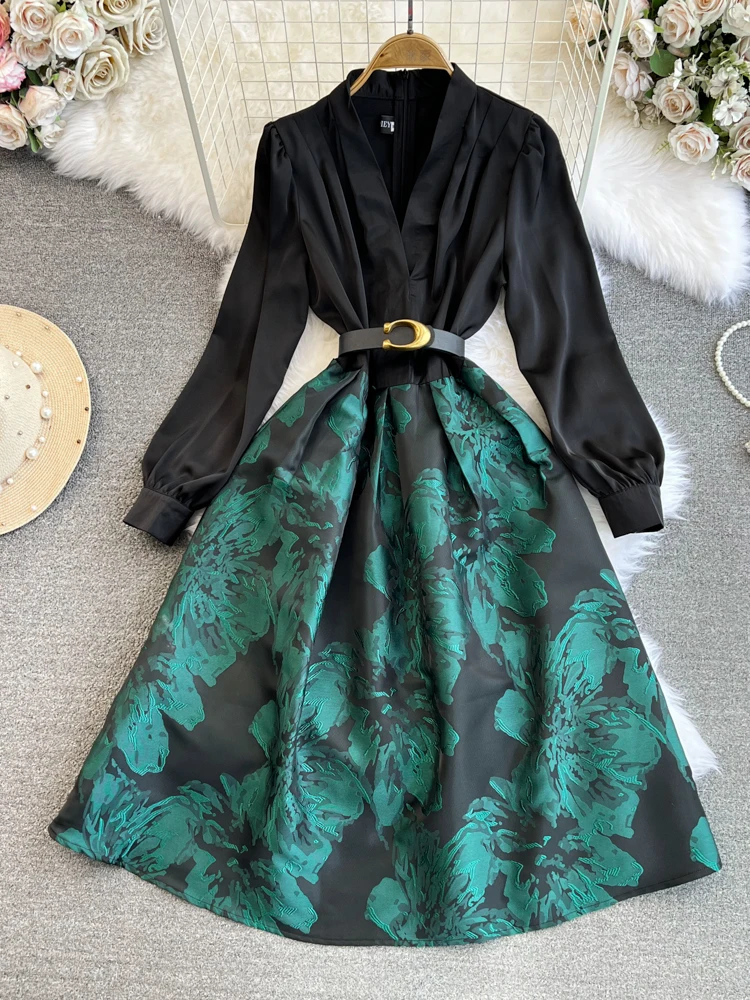 Vestidos de longitud completa con cuello alto y abertura Turquesa
